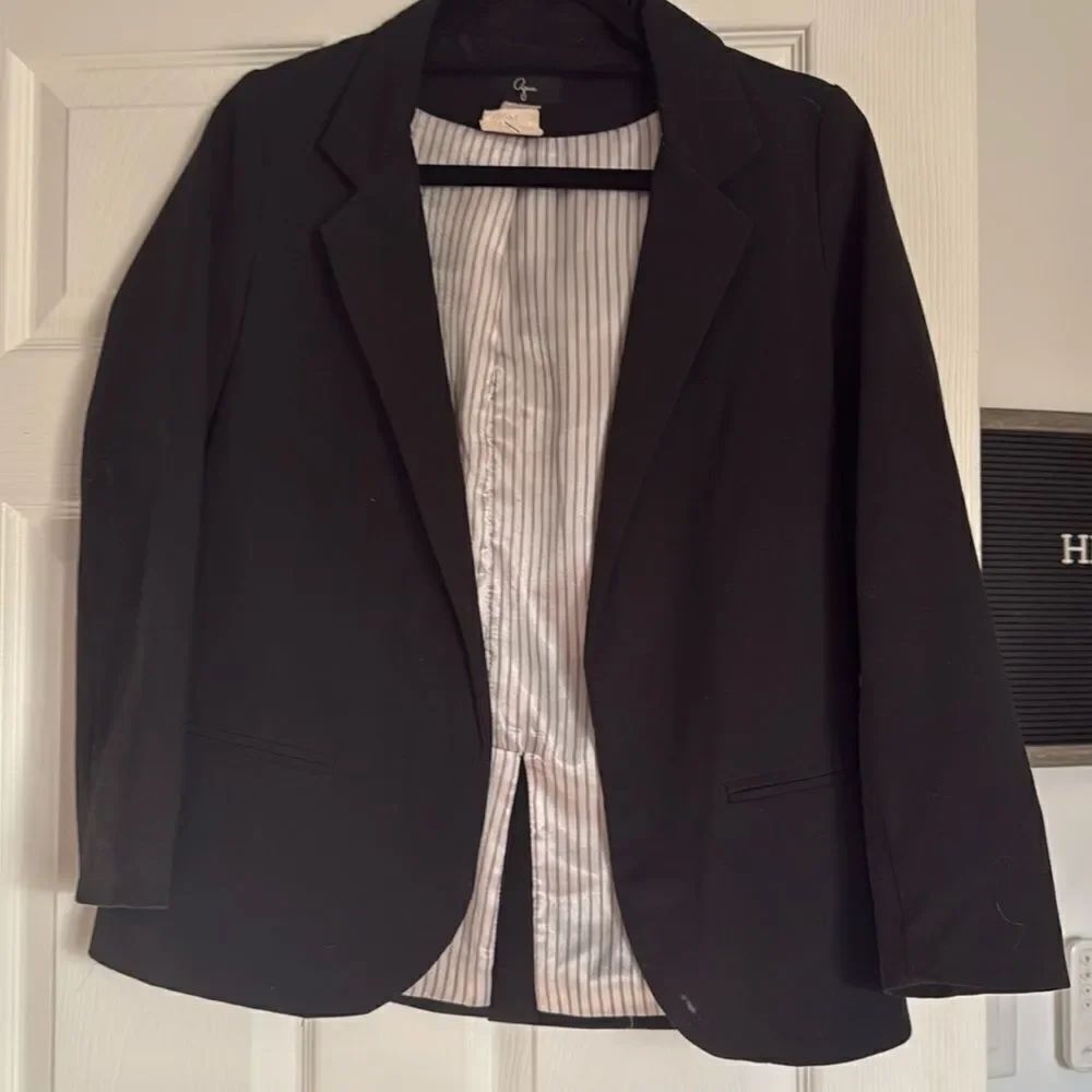 Black Lined Silk Striped Blazer - Cuffed Striped or Non - Size Small